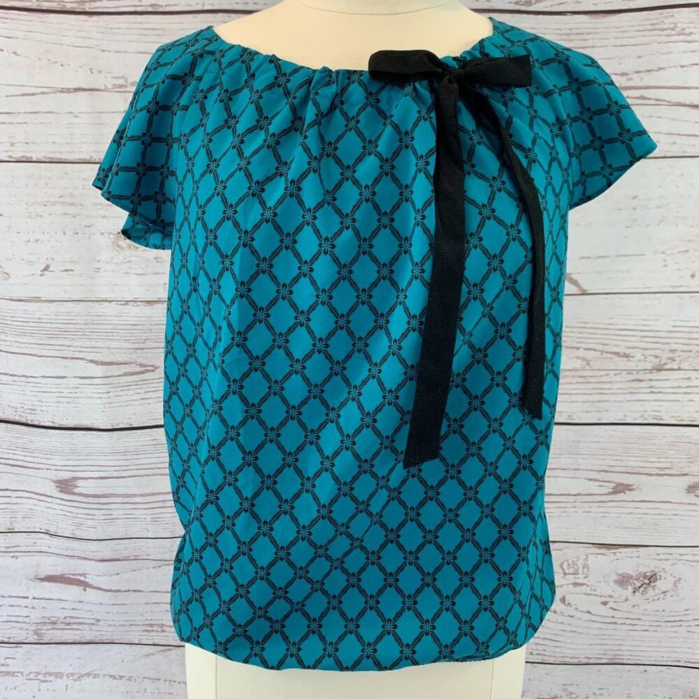 Ann Taylor LOFT jade pattern drawstring with bow